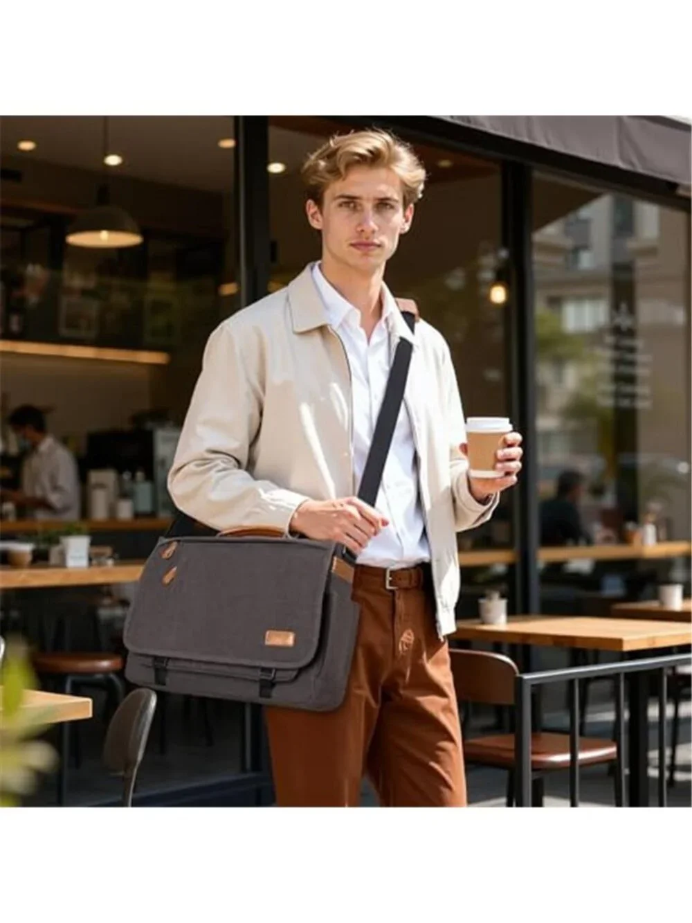 Canvas Messenger Bag Laptop Shoulder Bag 15 Inch Work Travel School Bag